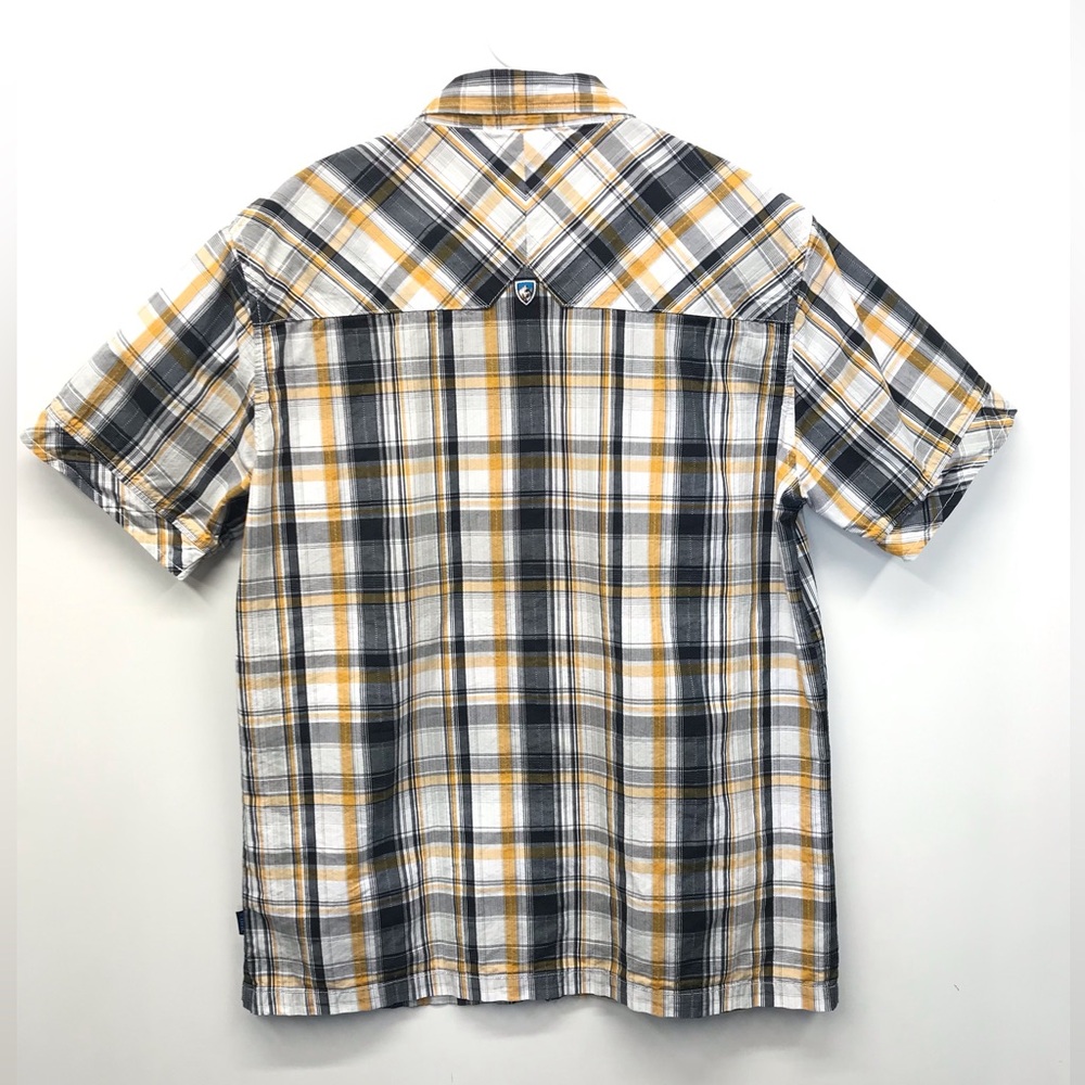 KUHL Shirt Mens Medium Black Yellow Plaid Button Up Short Sleeve Mountain Suncel - Picture 6 of 7